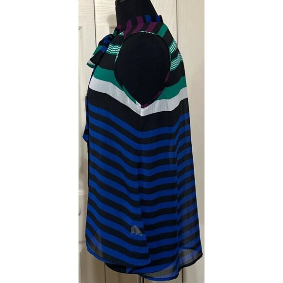 GAP Brand Sheer Sleeveless Blouse Stripe w/Necktie 100% Polyester Women's Size S - Picture 6 of 13